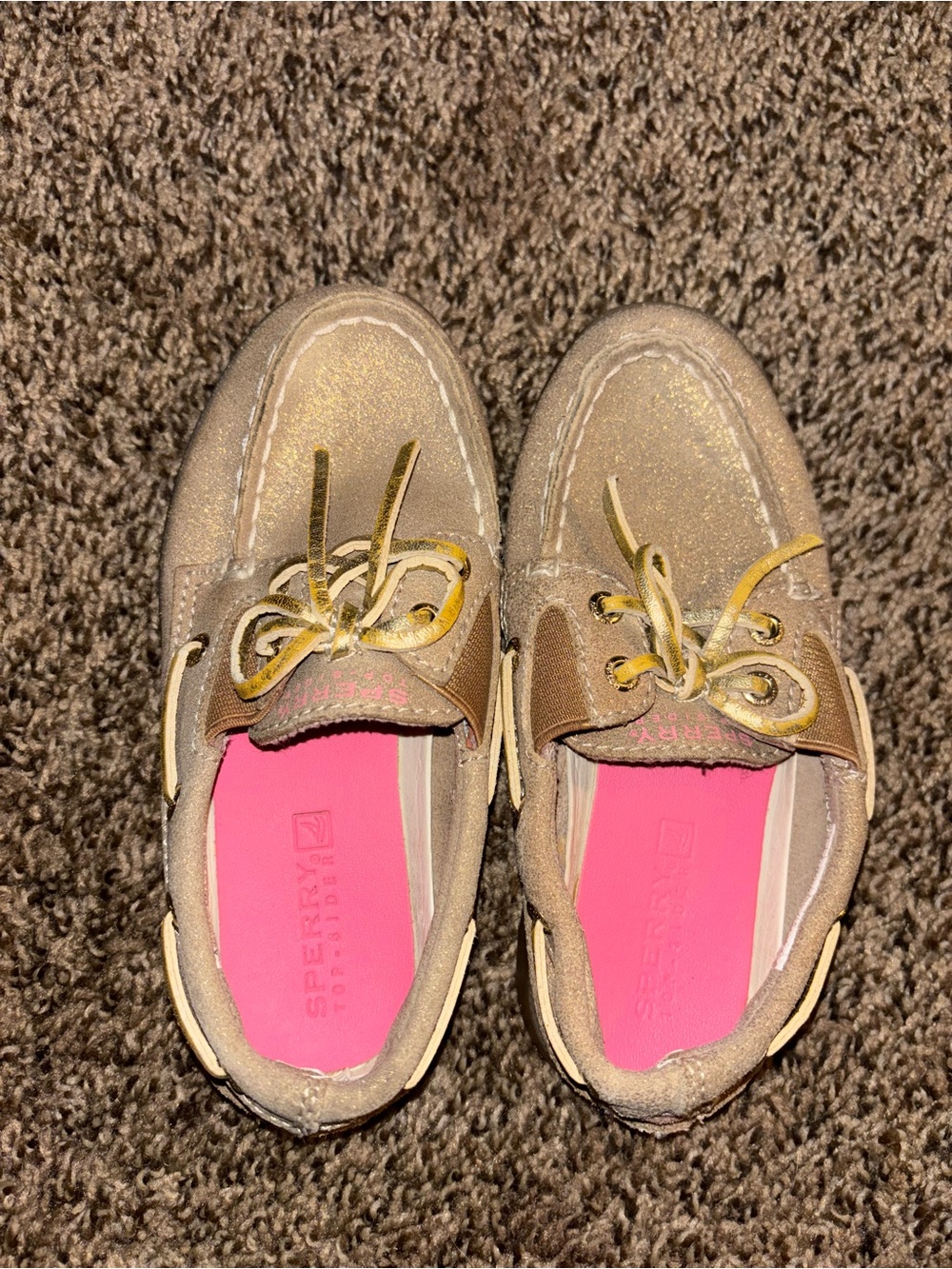 Sperry Metallic Gold Boat Shoes with Pink Insoles